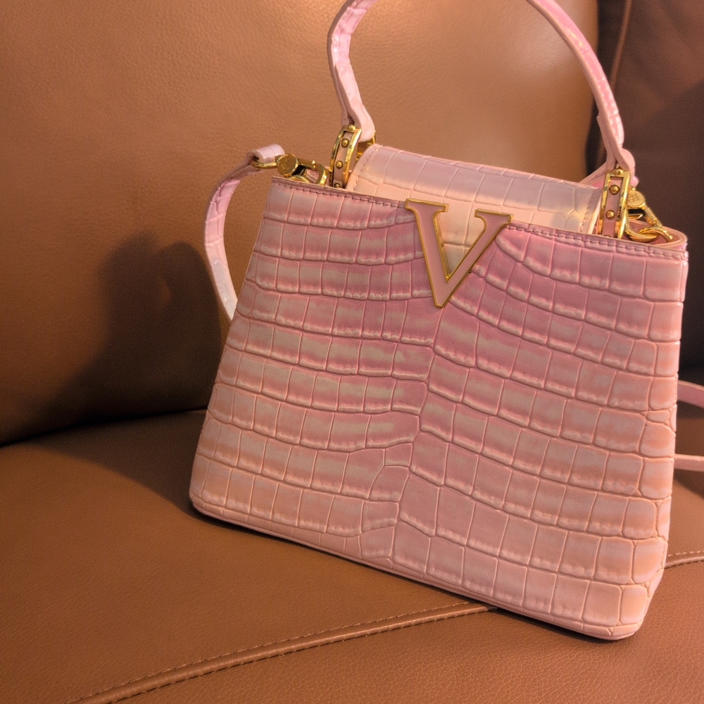 Valentino Orlandi Blush Croc-Embossed Satchel